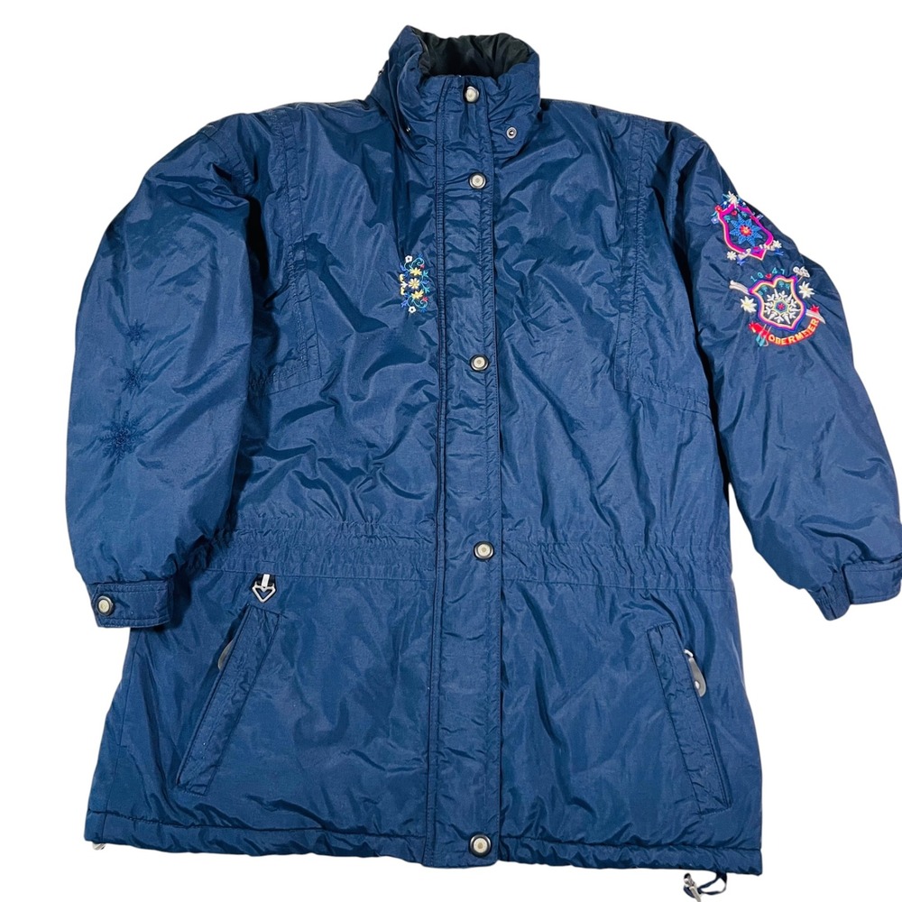 Vintage Obermeyer Austin Ski Jacket Womens XL Navy Embroidered Alpine Coat‎